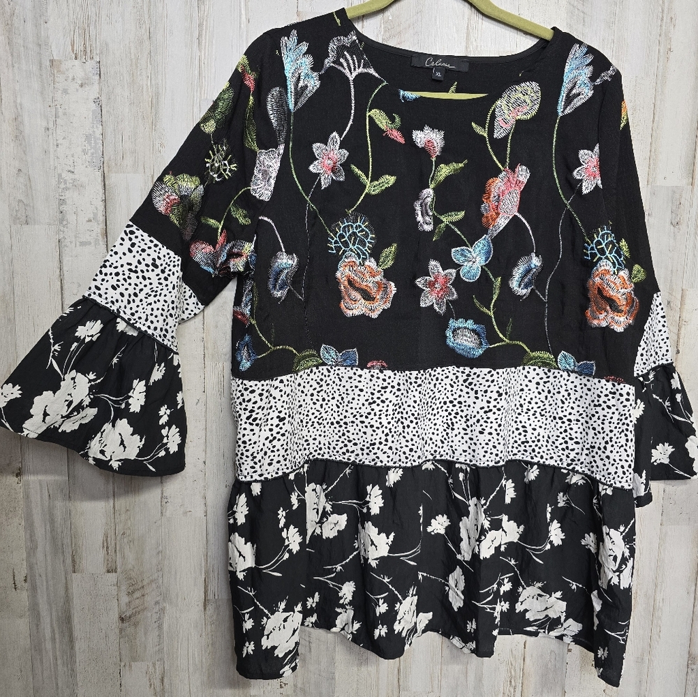 Calessa Boho Top XL Embroidered Tiered Layered Cottagecore